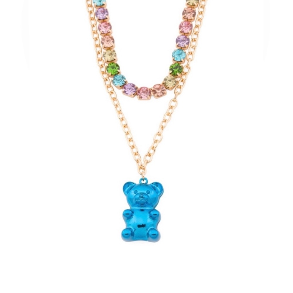 NEW Betsey Johnson Multicolor Tennis Strand Blue Metallic Gummy Bear Necklace